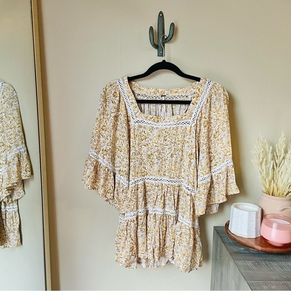 Free People Yellow Floral Boho Tunic Top - Picture 4 of 10